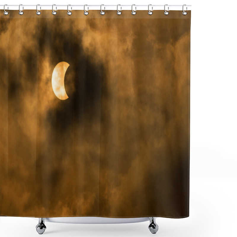 Personality  The Moon Covering The Sun In A Partial Eclipse With Dramatic Cloud. Shower Curtains