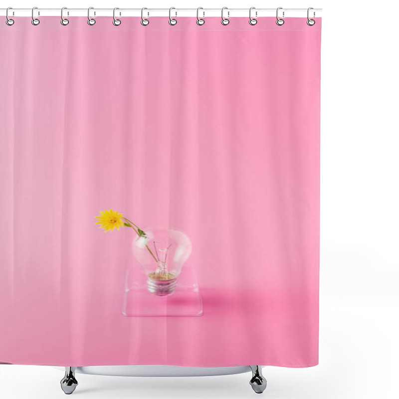 Personality  Close-up View Of Light Bulb With Beautiful Yellow Flower On Pink Shower Curtains