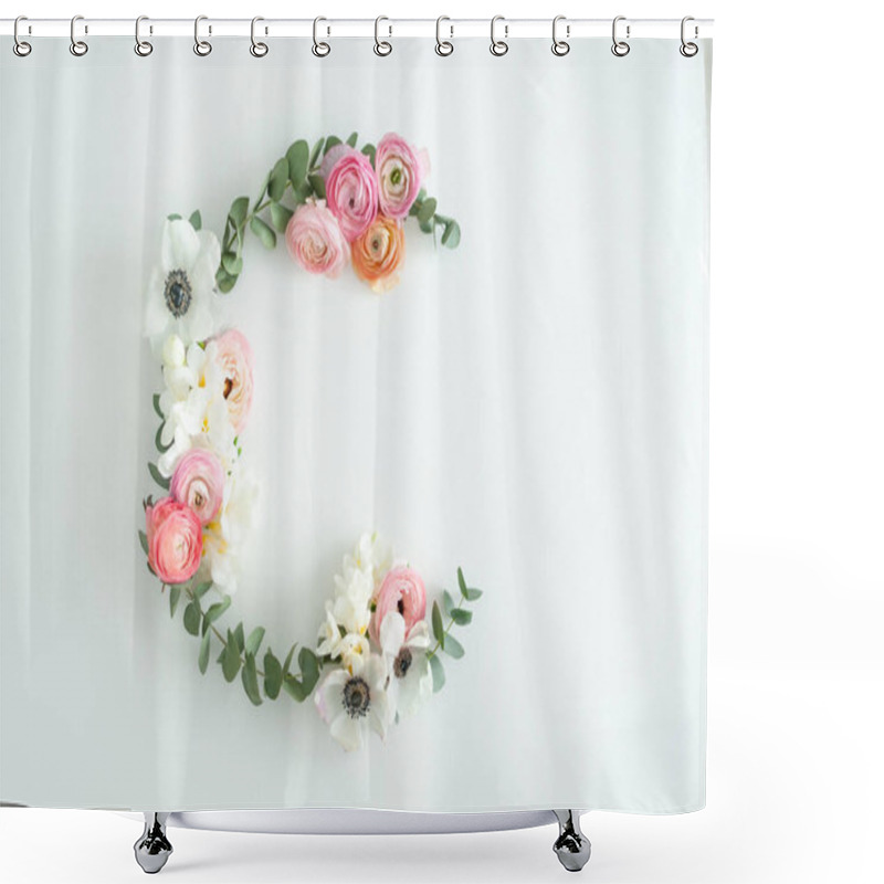 Personality  Flat Lay Still Life Peonies Flowers Shower Curtains