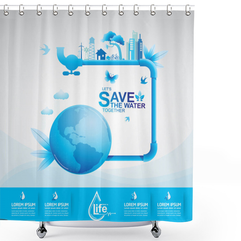 Personality  Save Water Vector Concept Ecology Shower Curtains