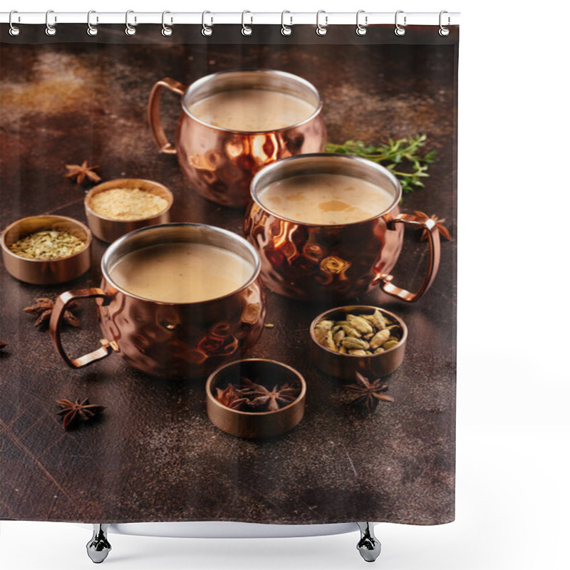 Personality  Masala Tea In Bronze Cups Shower Curtains