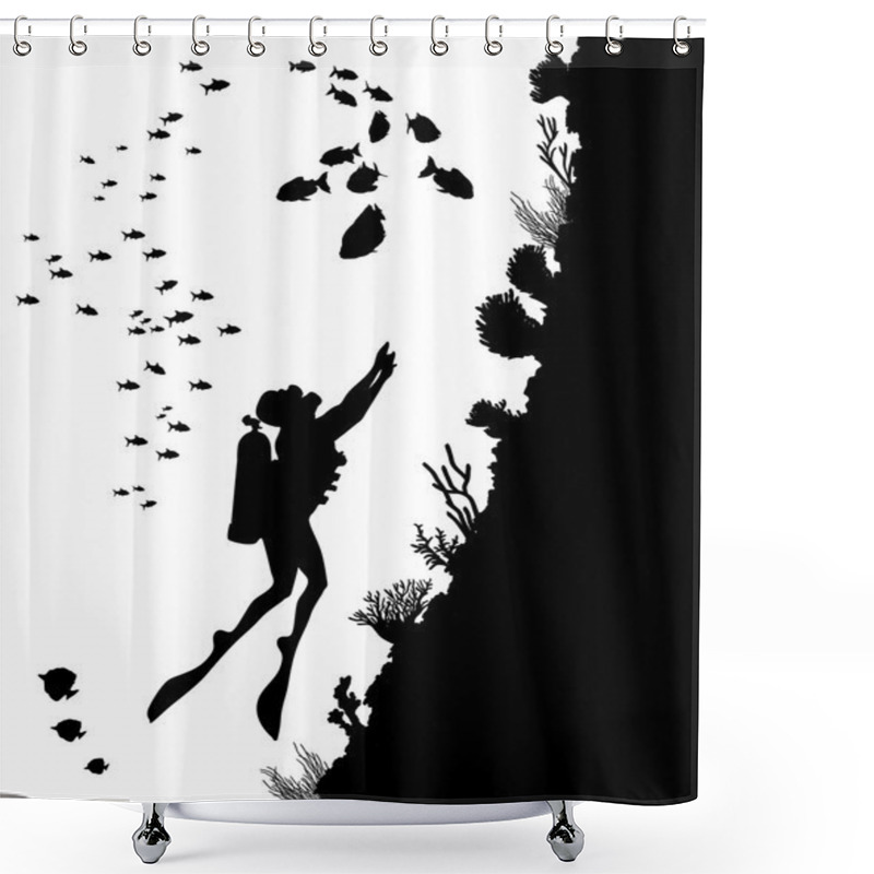 Personality  Diving Silhouettes And Underwater Life Shower Curtains