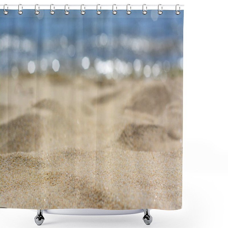 Personality  Sandy Beach Near Sea On Sunny Day, Closeup Shower Curtains