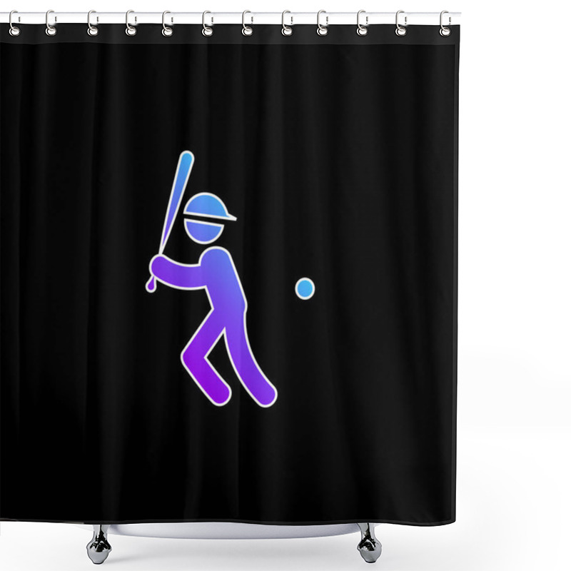 Personality  Baseball Player With Bat Ball And Cap Blue Gradient Vector Icon Shower Curtains