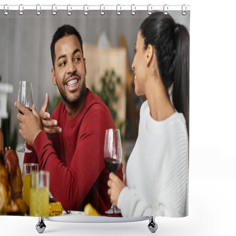 Personality  A Group Of Friends Enjoys Each Others Company During A Cozy Christmas Gathering Filled With Joy. Shower Curtains