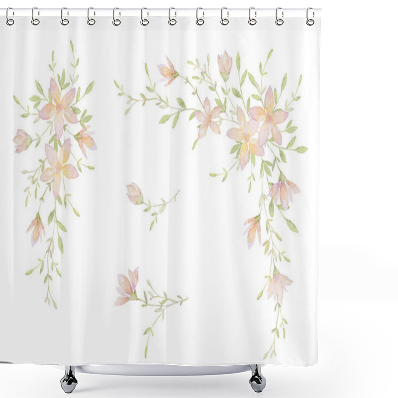 Personality  Rustic Flowers. Branches. Pre-made Composition. White Background. Print Quality. Shower Curtains