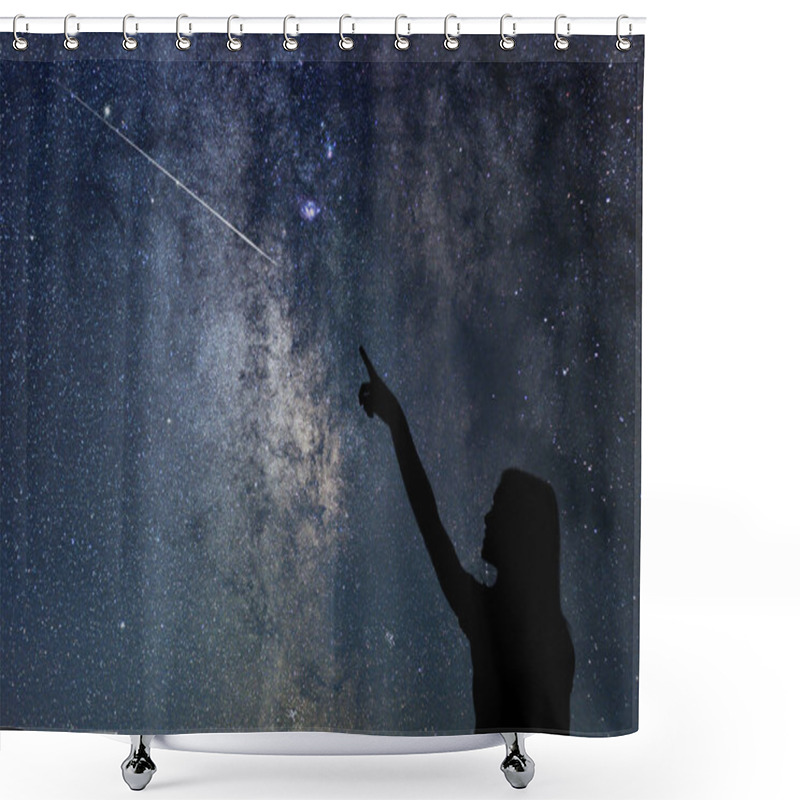 Personality  Girl Looking At The Stars. Girl Pointing A Shooting Star. Shower Curtains