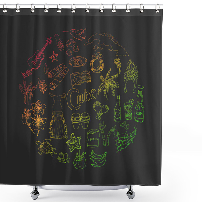 Personality  Cuba Icons Set Shower Curtains