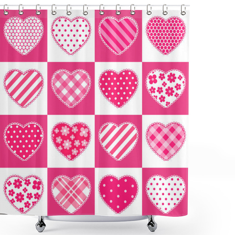 Personality  Seamless Pattern With Patchwork Hearts Shower Curtains