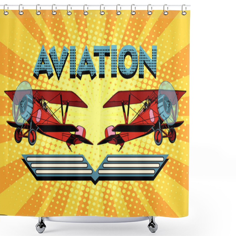 Personality  Retro Two-winged Plane Aviation Poster Shower Curtains