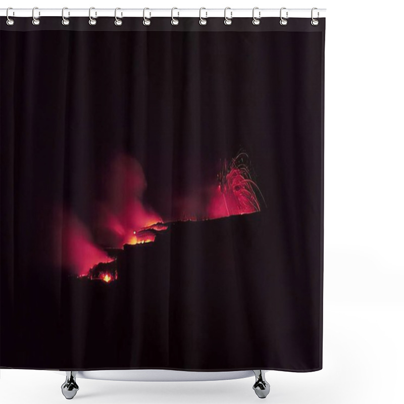 Personality  Molten Lava Flow With Intense Fire In Natural Background Shower Curtains