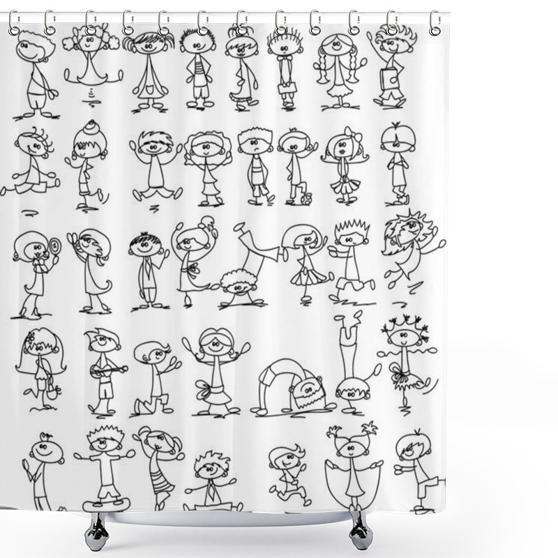 Personality  Cute Happy Cartoon Kids. Vector Set Shower Curtains