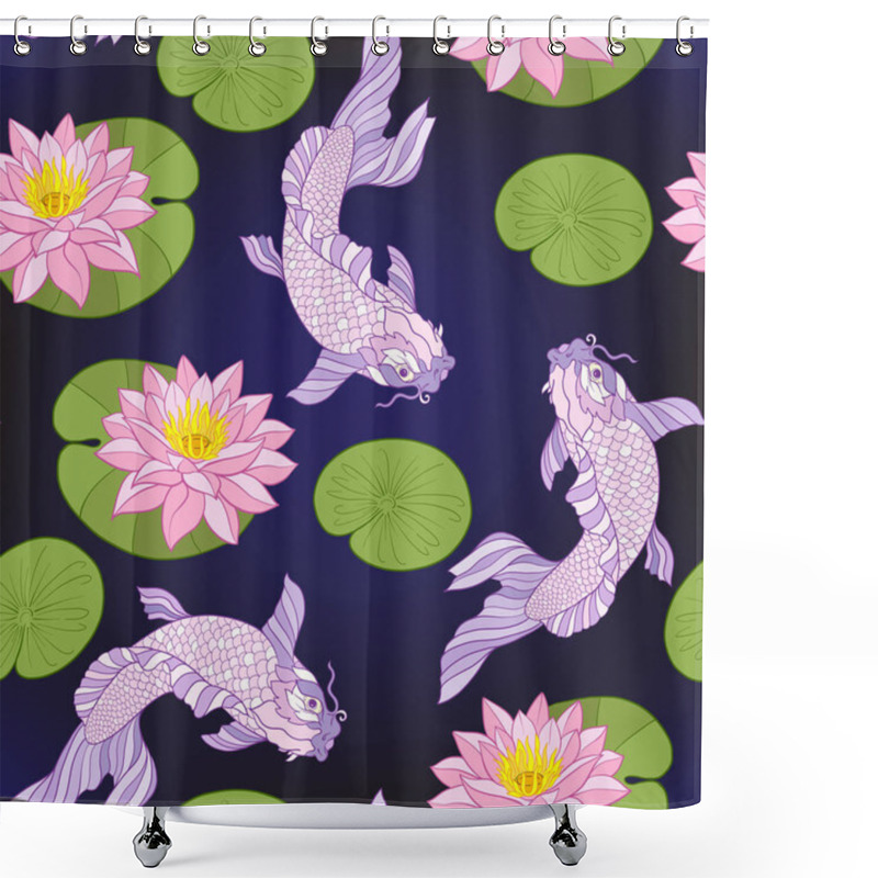 Personality  Seamless Pattern With Japanese Carps And Traditional Japanese St Shower Curtains