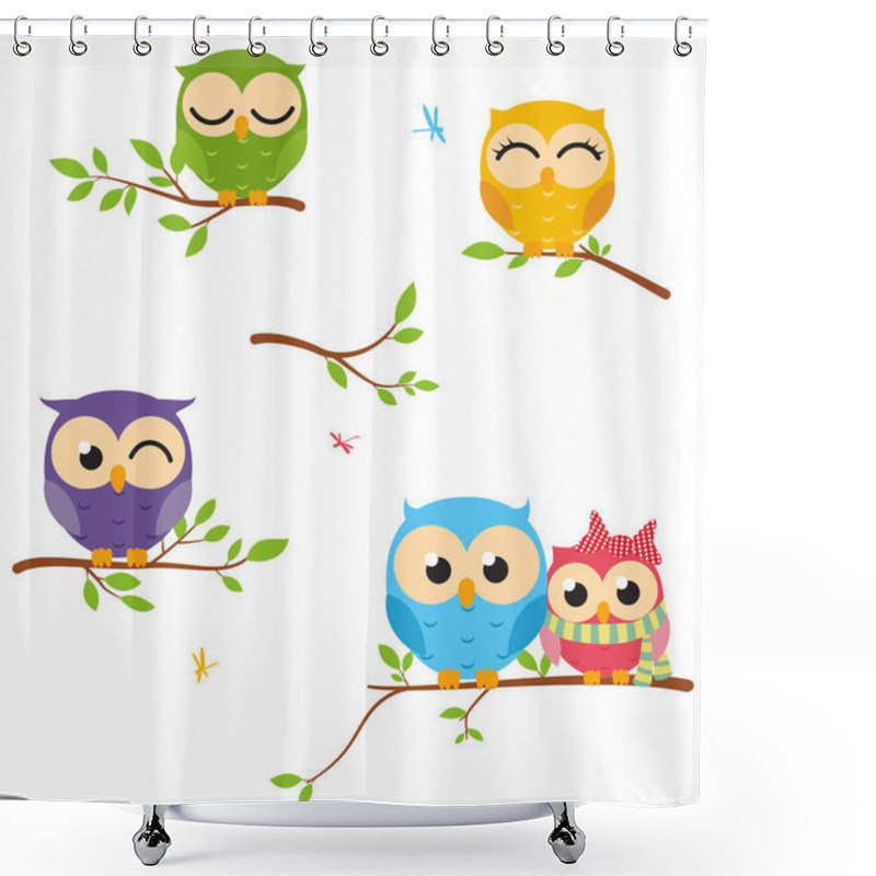 Personality  Owls Sitting On The Tree Shower Curtains