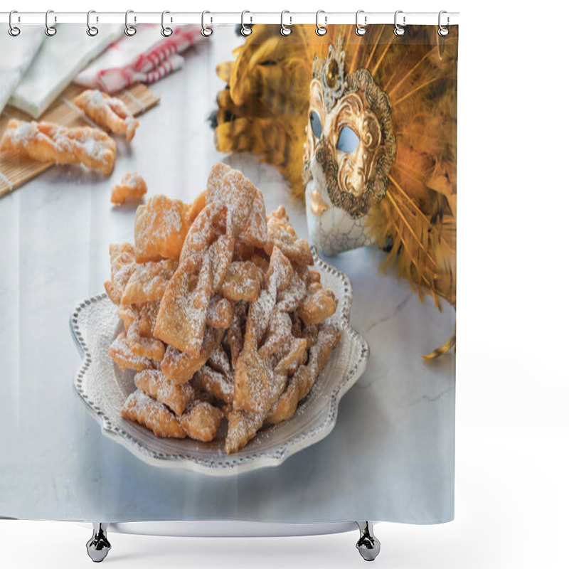 Personality  Traditional Italian Carnival Fritters Dusted With Icing Sugar - Frappe Or Chiacchiere Shower Curtains