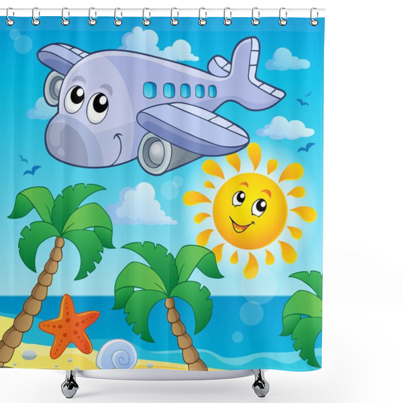 Personality  Image With Airplane Theme 4 Shower Curtains