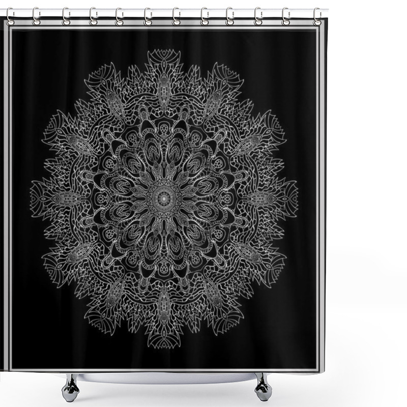 Personality  Silver Mandala On Black Background Shower Curtains