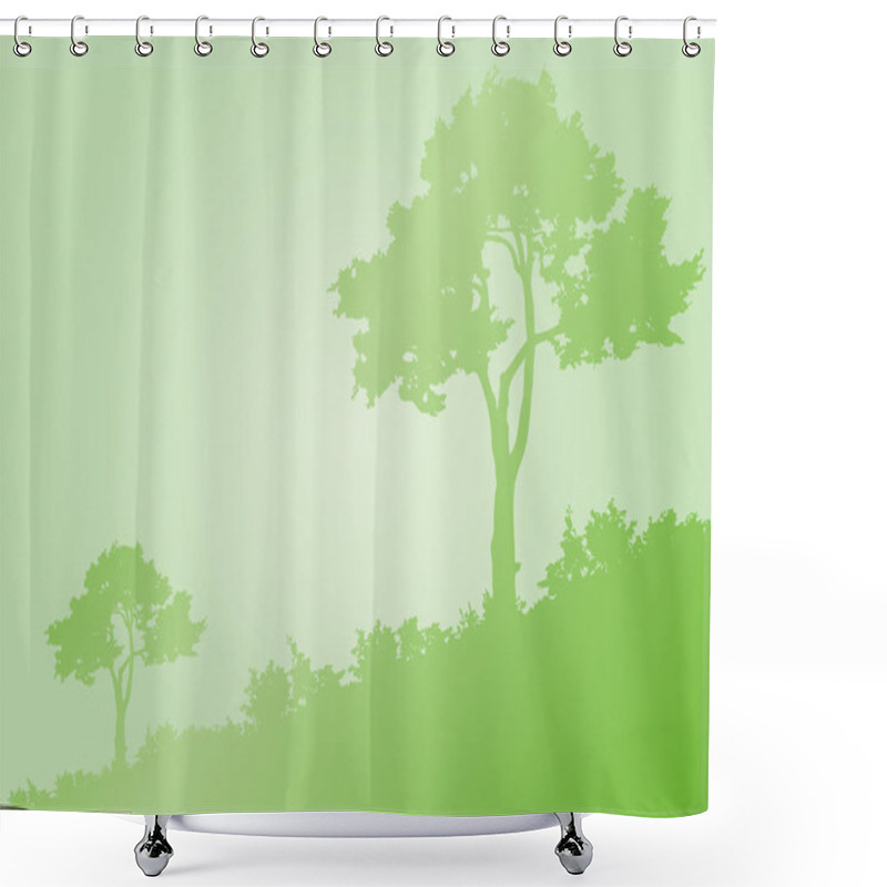 Personality  Horizontal Green Background With Silhouette Of Trees Shower Curtains