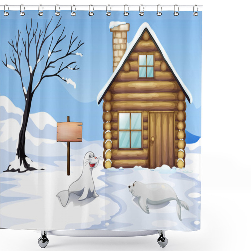 Personality  A Wooden Signboard In The Snow Shower Curtains