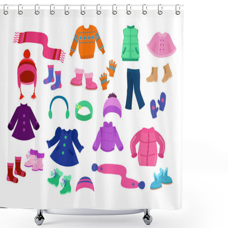 Personality  Winter Apparel Collection For Girls - Vector Illustration. Shower Curtains