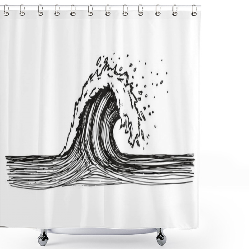 Personality  Wave Sea Sketch Vector Isolated Silhouette. Shower Curtains