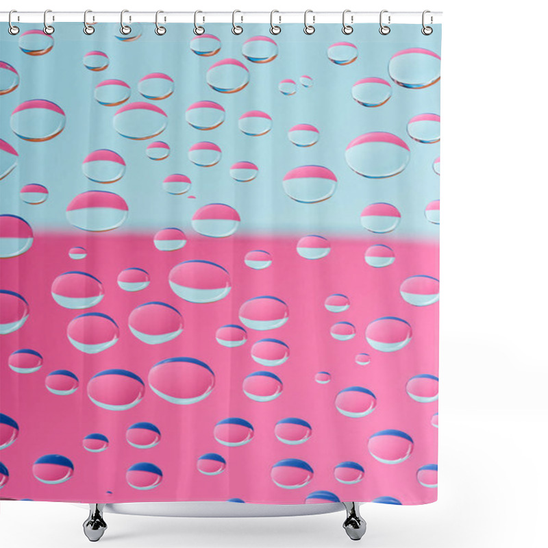 Personality  Close-up View Of Transparent Water Drops On Pink And Blue Abstract Background  Shower Curtains