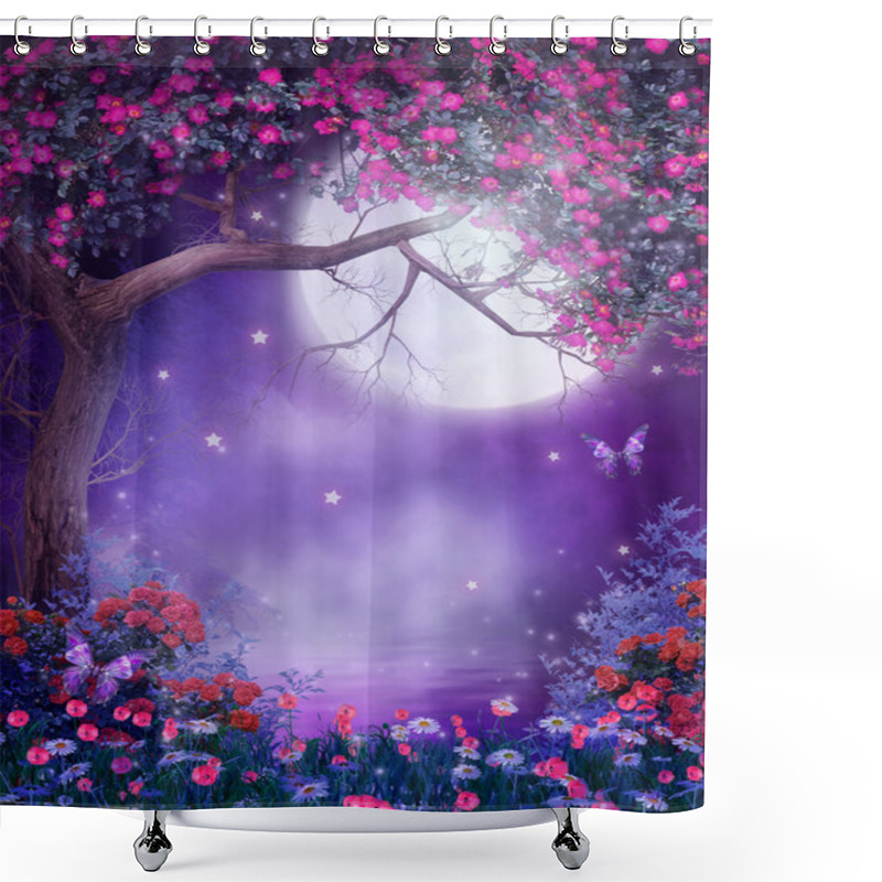 Personality  Fantasy Tree With Flowers Shower Curtains