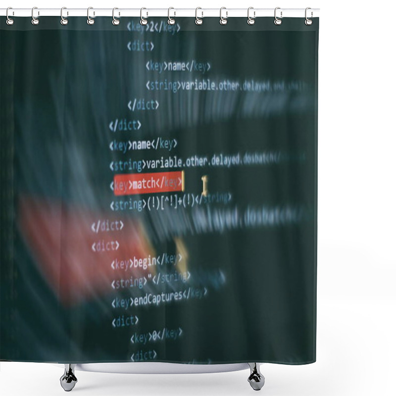 Personality  Programmer Developer Screen, Web App Coding. Script On Computer. Modern Display Of Data Source Code. Programming Code Abstract Screen Of Software Developer. Blue Color. Shower Curtains