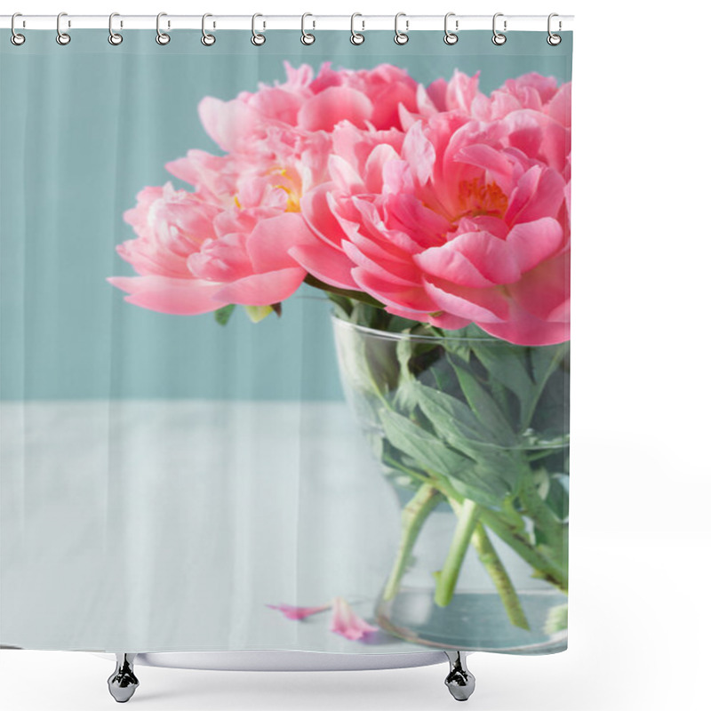 Personality  Beautiful Pink Peony Flowers Bouquet In Vase Shower Curtains