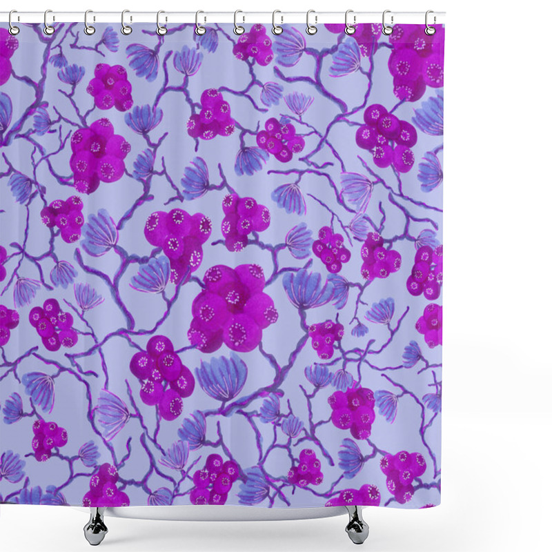 Personality  Eden Berries Floral Pattern In Lilac And Blue. Illustration For Fashion, Custom Design, Reprints Shower Curtains