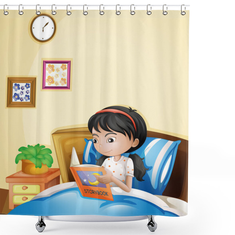 Personality  A Young Lady Reading A Storybook In Her Bed Shower Curtains