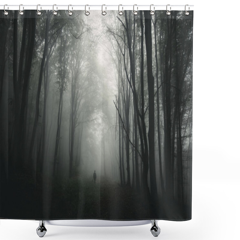 Personality  Man Silhouette In Spooky Forest Shower Curtains