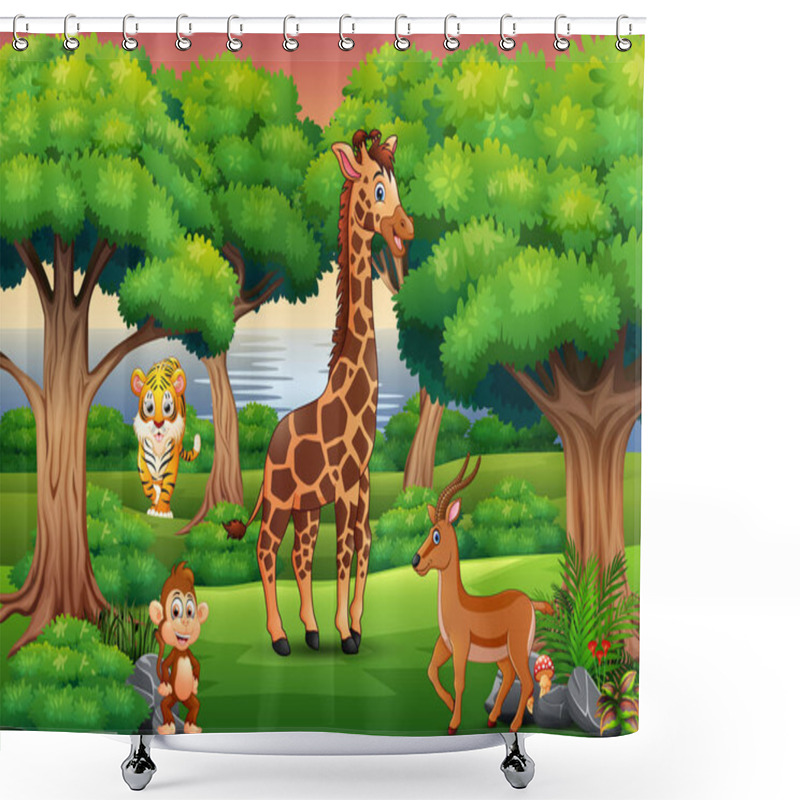 Personality  Cartoon Wild Animal Enjoying In The Jungle Shower Curtains