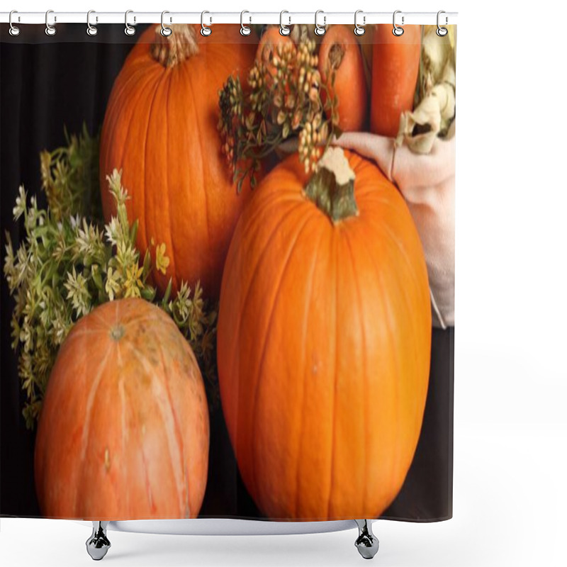 Personality  Pumpkins With Carrots Evoke Cozy Autumn Harvest Vibe. Warm Festive Rustic Feel Enhances Seasonal Charm, Creating Ideal Atmosphere For Autumn Gatherings, Harvest Decor, Indoor Setup. Shower Curtains