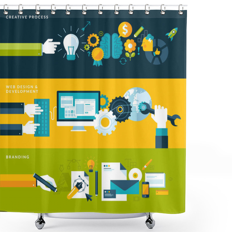 Personality  Set Of Flat Design Vector Illustration Concepts For Creative Process, Web Design & Development And Branding. Shower Curtains