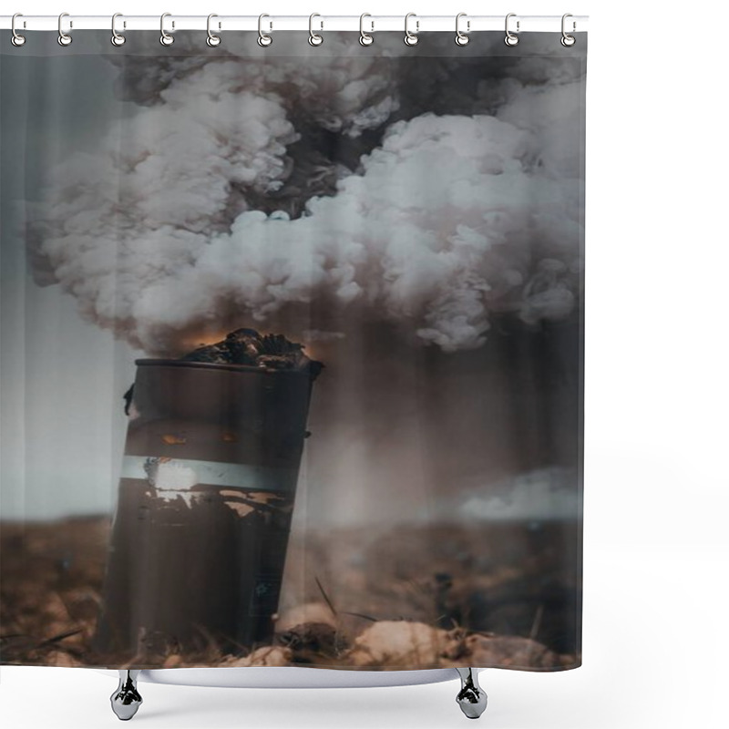 Personality  A Vertical Shot Of An Artillery Shell On A Smoky Battlefield Background Shower Curtains