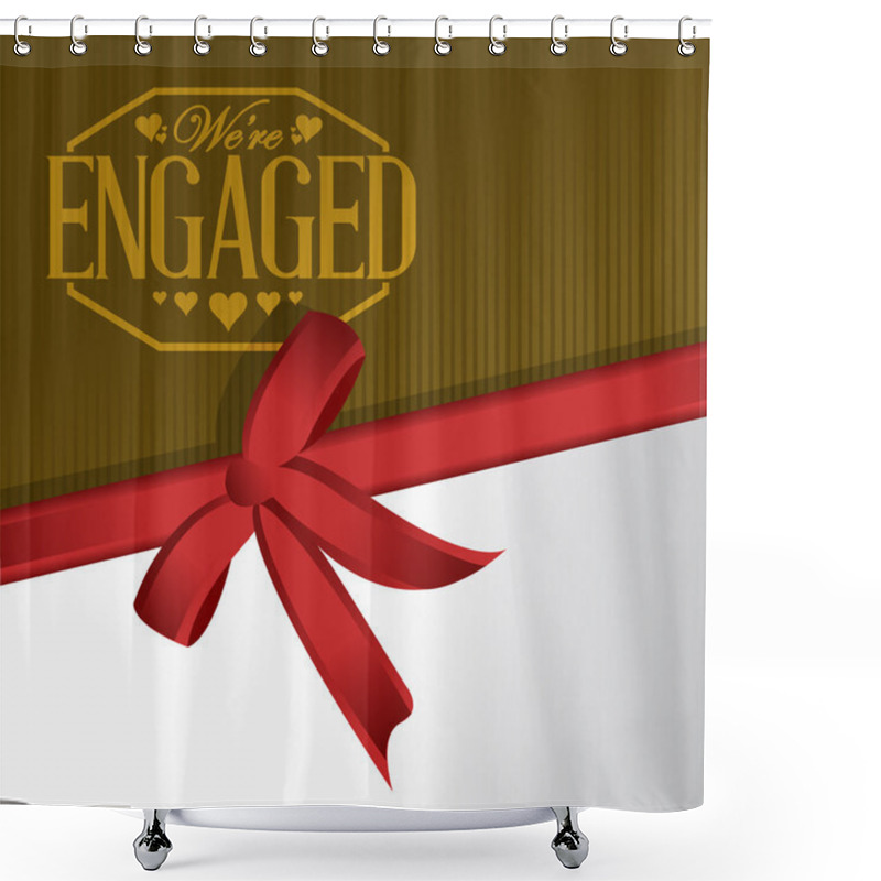 Personality  We Are Engaged Sign Stamp Red Ribbon Background Shower Curtains