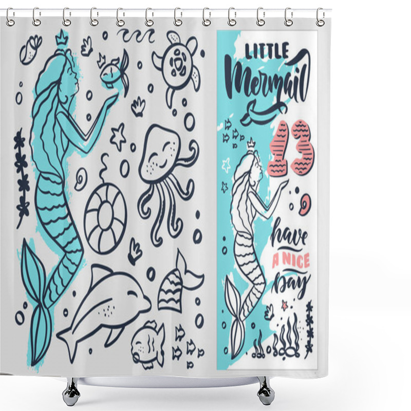 Personality  Handwritten Lettering And Calligraphy With Cartoon Character. Vector Illustration Shower Curtains