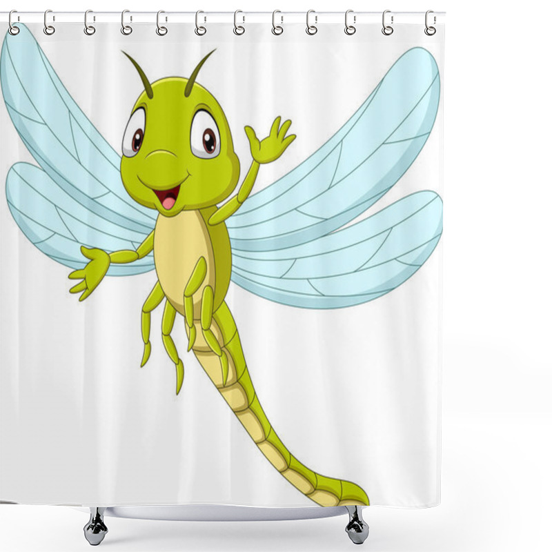 Personality  Vector Illustration Of Cartoon Funny Dragonfly Waving Hand Shower Curtains