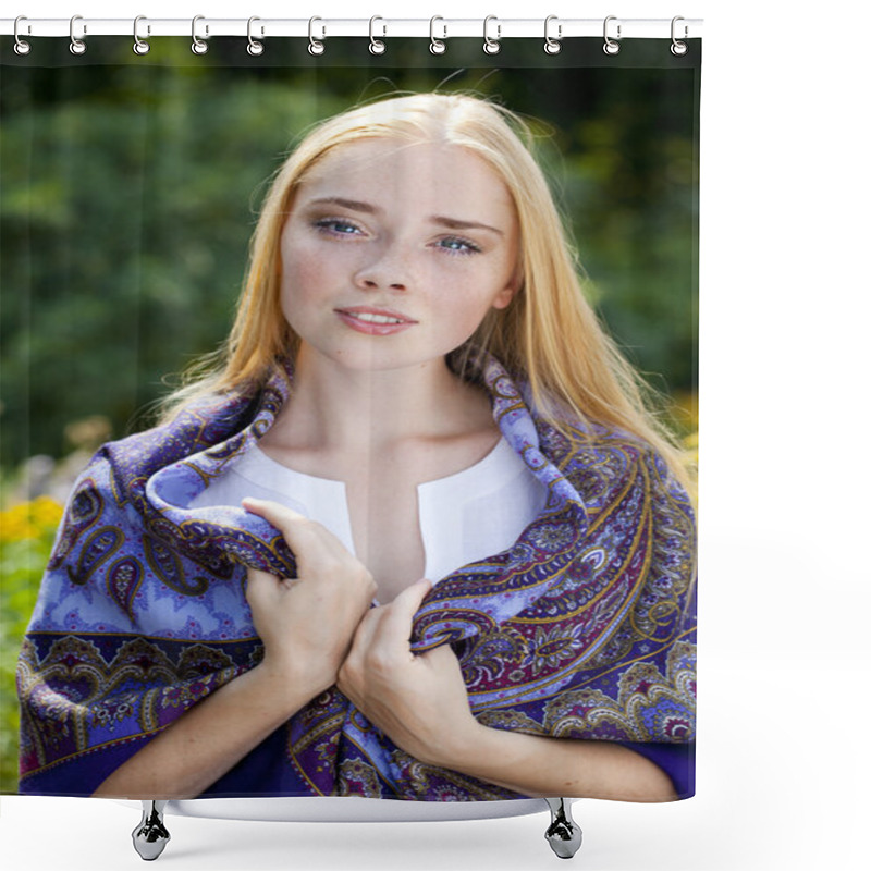 Personality  Beauty Woman In The National Patterned Scarf Shower Curtains