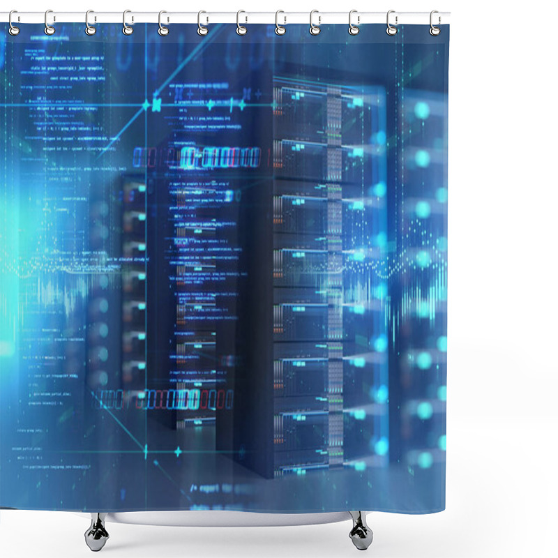 Personality  Corridor Of  Server Room With Server Racks In Datacenter. 3d Ill Shower Curtains