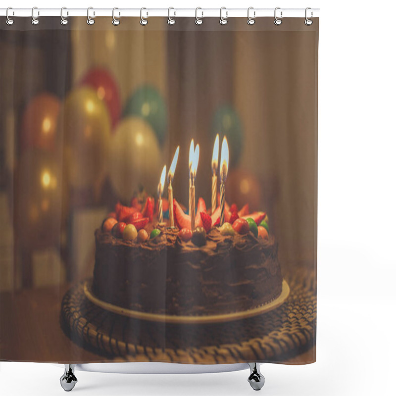 Personality  Chocolate Cake With Candles Shower Curtains