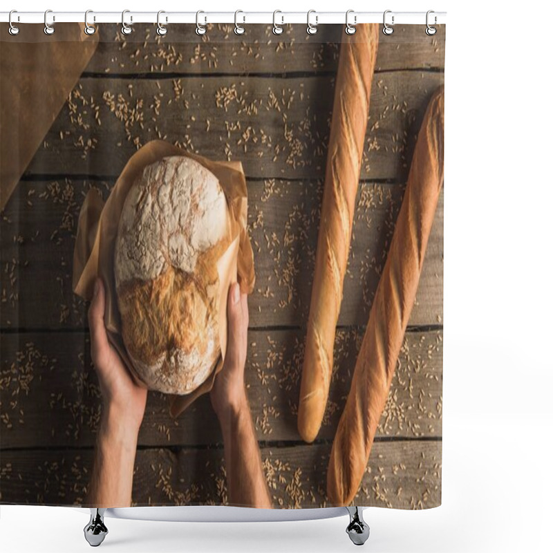 Personality  Loaf Of Bread In Hands And Baguettes Shower Curtains