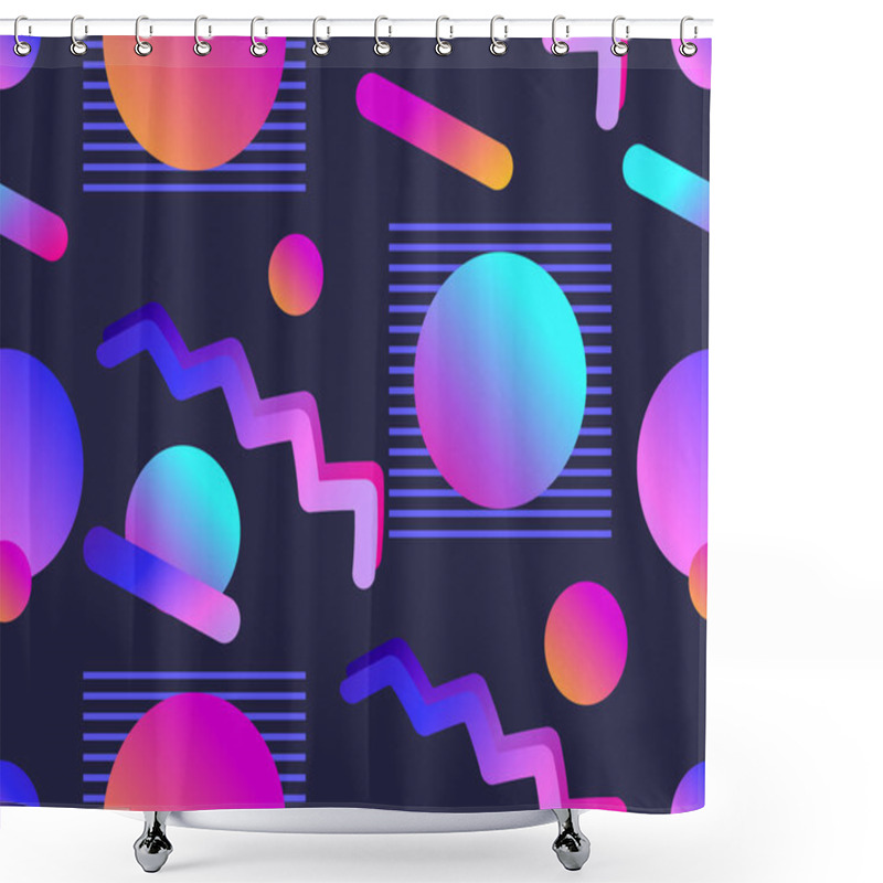 Personality  Memphis Seamless Pattern With Gradient Shape In The Style Of 80s. Synthwave, Futurism Background. Retrowave. Vector Illustration Shower Curtains