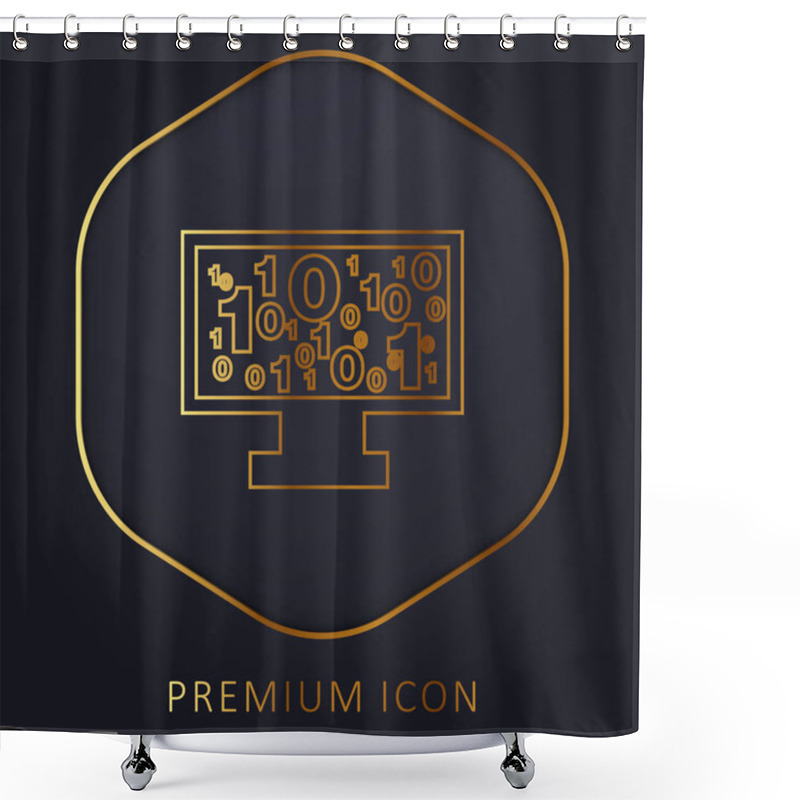 Personality  Binary Code Numbers On Monitor Screen Golden Line Premium Logo Or Icon Shower Curtains