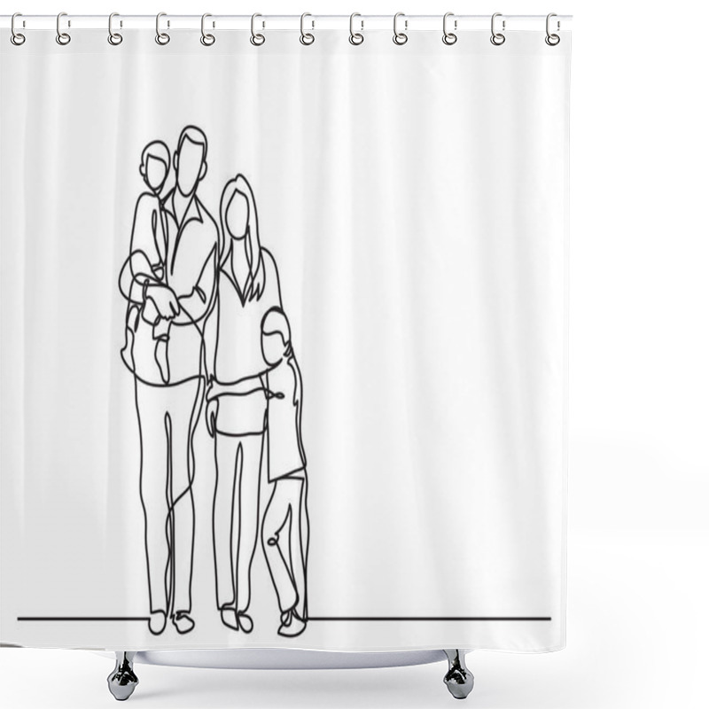 Personality  Continuous Line Drawing Of Family Standing Together Shower Curtains