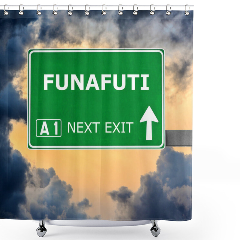 Personality  FUNAFUTI Road Sign Against Clear Blue Sky Shower Curtains