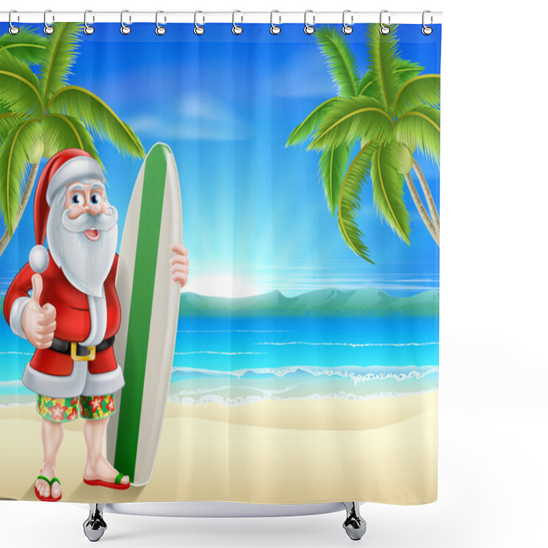 Personality  Santa Surfer On Tropical Beach Shower Curtains