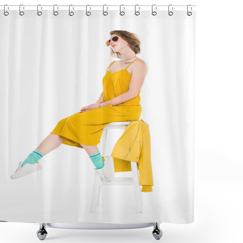 Personality  Young Girl In Yellow Dress Shower Curtains