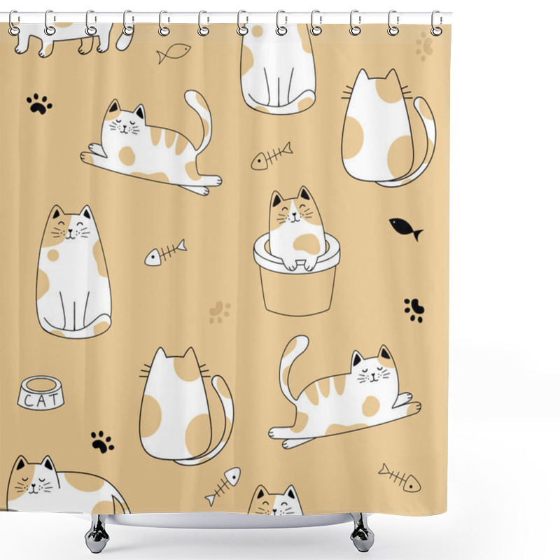 Personality  Seamless Pattern With Cute Cats . Creative Kids Hand Drawn Texture Vector Illustration Shower Curtains